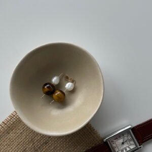 VivivPearl 396 Baroque Tigers Eye Earrings, Freshwater Pearl Earrings Cultured Pearlsl Copper metal Pearl