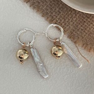 ViviVPearl 424 Baroque Pearl Earrings,Golden Round Ball, Cultured Pearls