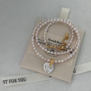 ViviVPearl 608 Pink Baroque Pearl Necklace, Heart shape Baroque Pearl Pendant