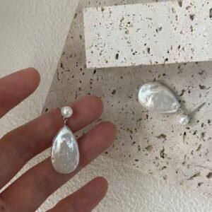 VivivPearl 708 Earrings,Freshwater Pearl+Teardrop Hoop Earrings